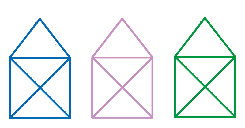 3 einfach gezeichnete Häuser