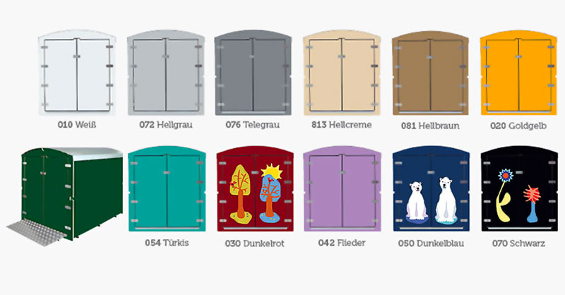 Rollstuhl-Abstellboxen in bunten Farben