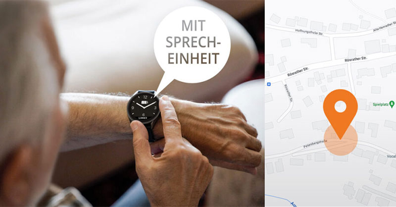 Notruf-Uhr mit Sprecheinheit und GPS-Ortung