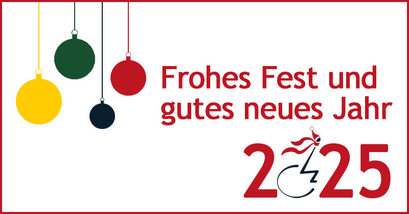 Weihnachtskugeln und Schriftzug Frohe Weihnachten und gutes Jahr 2025